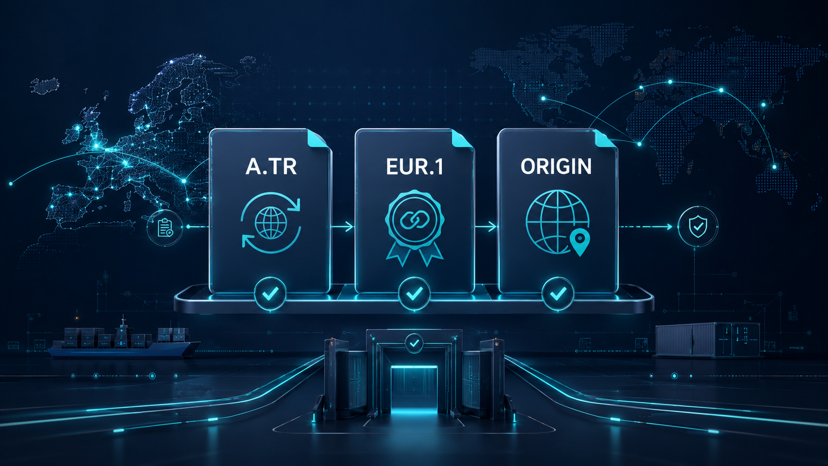 A.TR, EUR.1 ve Menşe Şahadetnamesi farklarını gösteren uluslararası ticaret belgeleri görseli