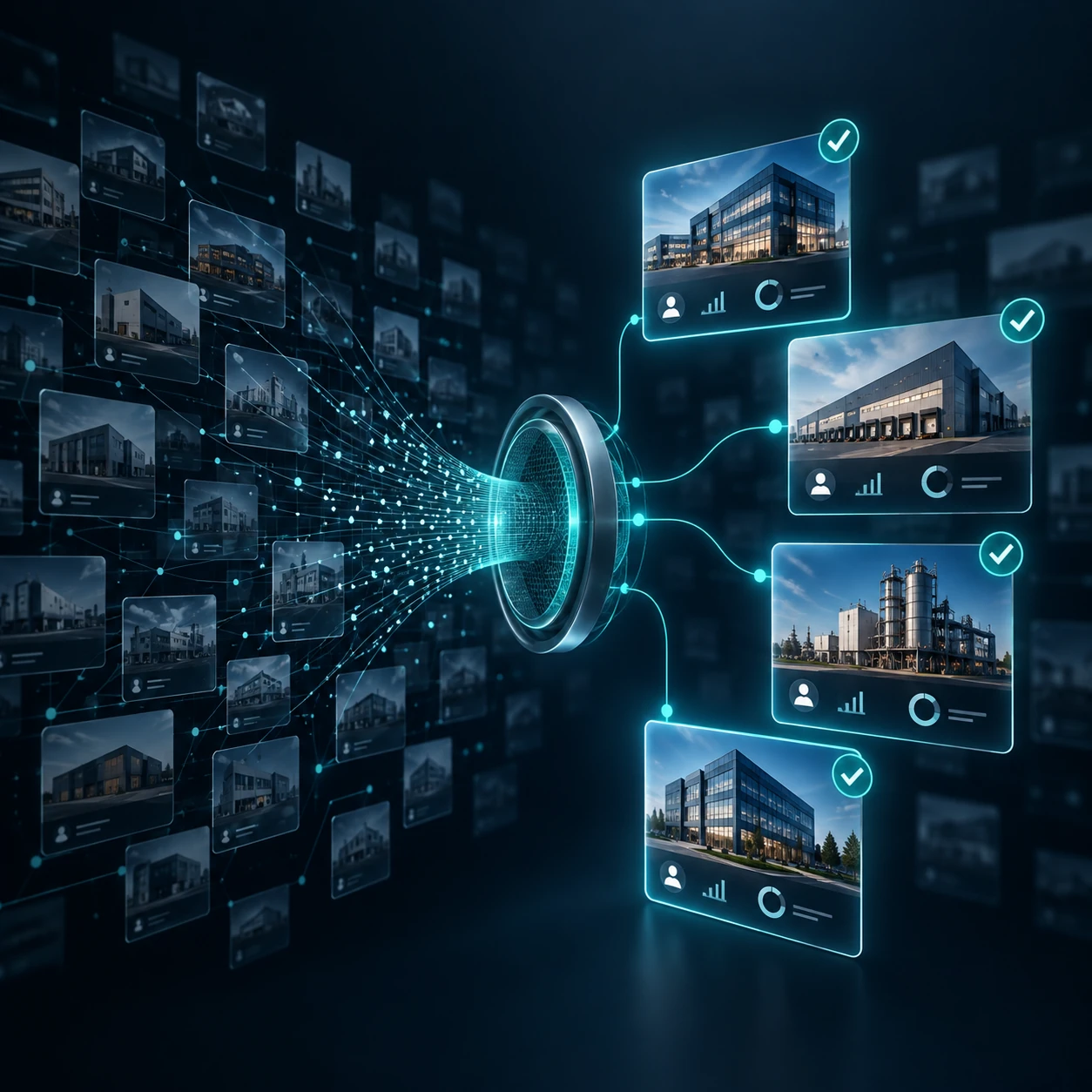 Filtrelenmiş B2B firma kartları ve nitelikli potansiyel müşteri adayları görseli